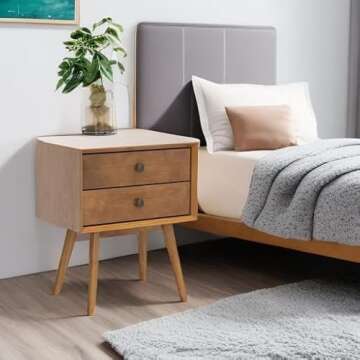 Walker Edison Ella Mid-Century Modern 2-Piece 2-Drawer Solid Wood Nightstand Set, 2 Pack, Caramel