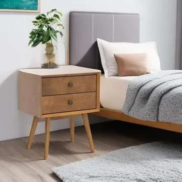 Walker Edison Ella Mid-Century Modern 2-Piece 2-Drawer Solid Wood Nightstand Set, 2 Pack, Caramel