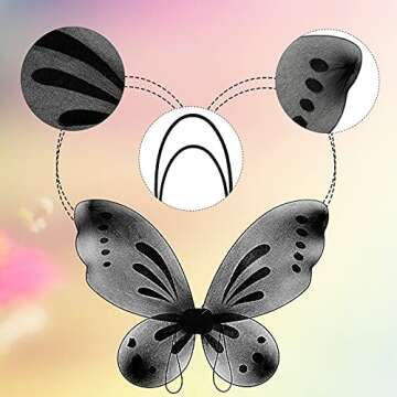Sumind 2 Pieces Butterfly Fairy Wings Butterfly Wing Dress Up Birthday Party Favors Costume Accessory Halloween Angel Costume for Kids(Black and White)