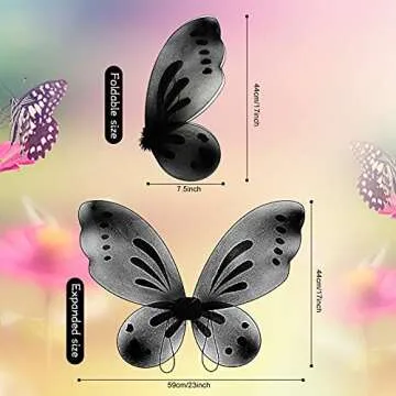 Sumind 2 Pieces Butterfly Fairy Wings Butterfly Wing Dress Up Birthday Party Favors Costume Accessory Halloween Angel Costume for Kids(Black and White)