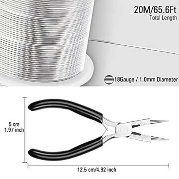 18 Gauge Silver Jewelry Wire with 4 in 1 Plier modacraft 65FT Christmas Ornaments Crafts Wire 1 MM Tarnish Resistant Copper​Beading Wire for Jewelry Making Supplies Indoor Christmas Decorations