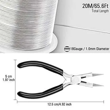 18 Gauge Silver Jewelry Wire with 4 in 1 Plier modacraft 65FT Christmas Ornaments Crafts Wire 1 MM Tarnish Resistant Copper​Beading Wire for Jewelry Making Supplies Indoor Christmas Decorations