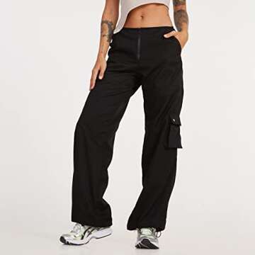Women Oversized Cargo Pants Drawstrings Baggy Low Waist Loose Sweatpants Cinch Bottom Joggers Hippie Trousers Vintage(Zipper Black,M)