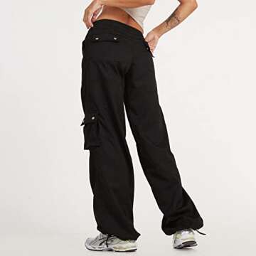 Women Oversized Cargo Pants Drawstrings Baggy Low Waist Loose Sweatpants Cinch Bottom Joggers Hippie Trousers Vintage(Zipper Black,M)