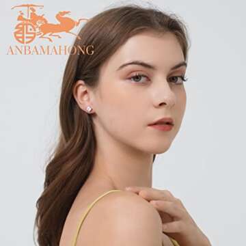 Anbamahong Moissanite Earrings Lab Created Diamond 18K White Gold Plated 925 Sterling Silver Studs f...