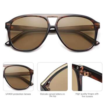 SOJOS Retro Large Aviator Sunglasses for Women Men Classic UV400 Oversized Aviators SJ2315, Wood Pattern/Brown