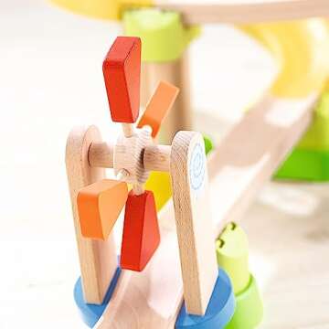 HABA Kullerbu Windmill Playset - 25 Piece Train Track for Balls Starter Set with Special Effects