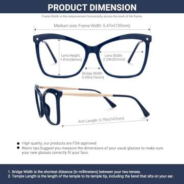 VOOGLAM Butterfly Blue Light Blocking Glasses for Women Anti UV Eyestrain Dry Eyes Computer Phone Eyewear Blue Libby FP0044-03
