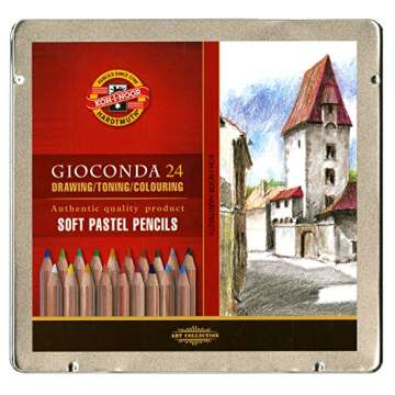 Koh-I-Noor Gioconda Soft Pastel Pencil Set - 24 Vibrant Colors in Cedar Wood Tin