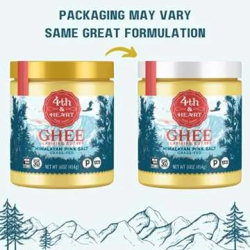 4th & Heart Himalayan Pink Salt Grass-Fed Ghee, Clarified Butter, Keto Pasture Raised, Non-GMO, Lactose and Casein Free, Certified Paleo (16 Ounces)
