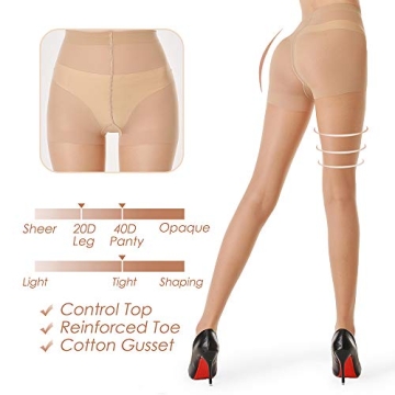 G&Y 3 Pairs Women's Control Top Pantyhose 20D