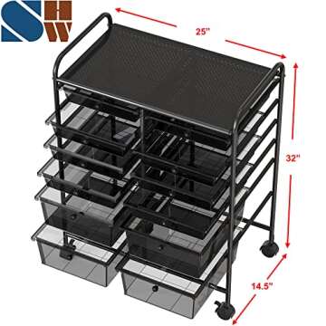 Simple Houseware 12-Drawers Rolling Storage Cart, Black