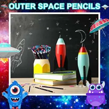 Geyee 36 Pcs Space Pencils Hawaiian Shark Themed Party Favors Assorted Novelty Fun Wood Writing Pencils with Erasers for Birthday Party Teacher Supplies(Space)