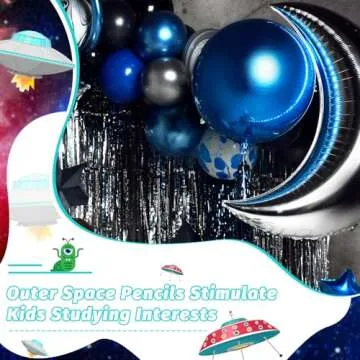 Geyee 36 Pcs Space Pencils Hawaiian Shark Themed Party Favors Assorted Novelty Fun Wood Writing Pencils with Erasers for Birthday Party Teacher Supplies(Space)