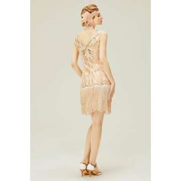 BABEYOND Women's Flapper Dresses 1920s V Neck Beaded Fringed Great Gatsby Dress