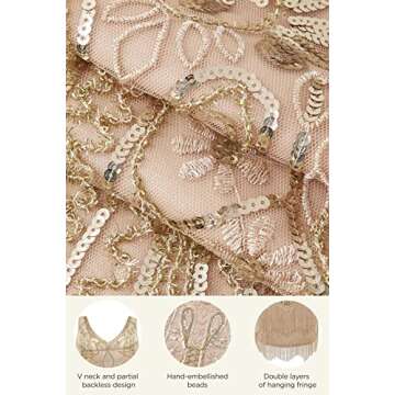 BABEYOND Women's Flapper Dresses 1920s V Neck Beaded Fringed Great Gatsby Dress