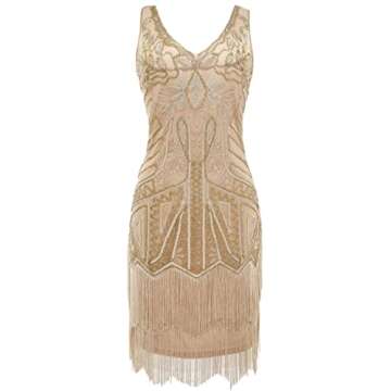 BABEYOND Women's Flapper Dresses 1920s V Neck Beaded Fringed Great Gatsby Dress