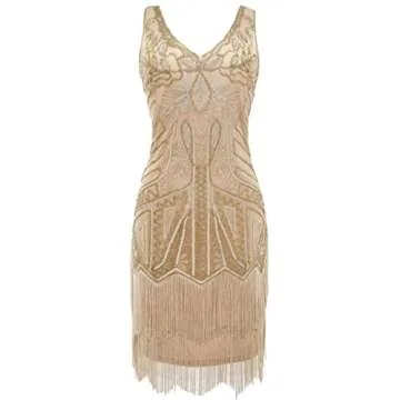 BABEYOND Women's Flapper Dresses 1920s V Neck Beaded Fringed Great Gatsby Dress