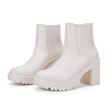 Womems Platform Lug Sole Ankle Boots Chunky Block Heel Seam Booties Combat Cozy Round Toe Chelsea Shoes