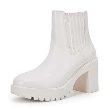 Womems Platform Lug Sole Ankle Boots Chunky Block Heel Seam Booties Combat Cozy Round Toe Chelsea Shoes