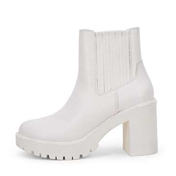 Womems Platform Lug Sole Ankle Boots Chunky Block Heel Seam Booties Combat Cozy Round Toe Chelsea Shoes