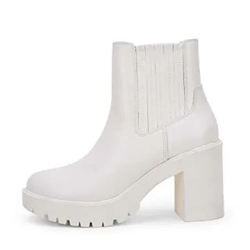 Womems Platform Lug Sole Ankle Boots Chunky Block Heel Seam Booties Combat Cozy Round Toe Chelsea Shoes