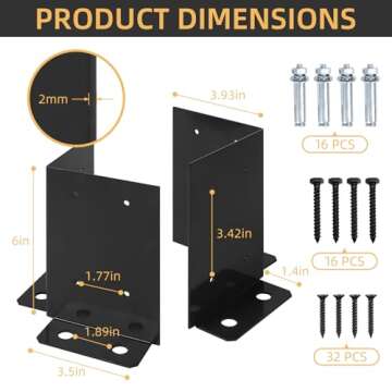 Cskunxia 4Pcs Post Anchor Base, Deck Post Base, Black Powder-Coated Post Brackets, Heavy Duty Wood P...