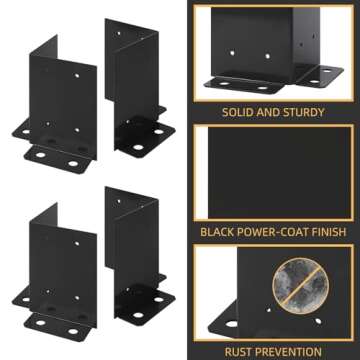 Cskunxia 4Pcs Post Anchor Base, Deck Post Base, Black Powder-Coated Post Brackets, Heavy Duty Wood Post Brackets for Pergola Railing Mailbox Deck Fit 4x4, 6x6, 8x8 Post