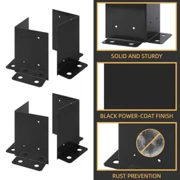 Cskunxia 4Pcs Post Anchor Base, Deck Post Base, Black Powder-Coated Post Brackets, Heavy Duty Wood Post Brackets for Pergola Railing Mailbox Deck Fit 4x4, 6x6, 8x8 Post