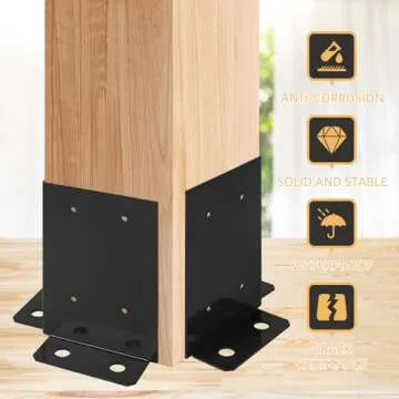 Cskunxia 4Pcs Post Anchor Base, Deck Post Base, Black Powder-Coated Post Brackets, Heavy Duty Wood Post Brackets for Pergola Railing Mailbox Deck Fit 4x4, 6x6, 8x8 Post