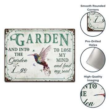Wander Prints Rustic Gardener Gift for Women - Unique Garden Decor House Warming Gift For Mothers, Grandmas, Aunties - Garden Stake, Yard, Patio, Outdoor Decoration Accessories - Rustic Metal Sign 16"x12" - Humming Bird
