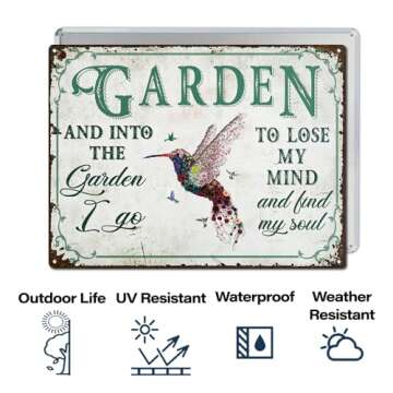 Wander Prints Rustic Gardener Gift for Women - Unique Garden Decor House Warming Gift For Mothers, Grandmas, Aunties - Garden Stake, Yard, Patio, Outdoor Decoration Accessories - Rustic Metal Sign 16"x12" - Humming Bird