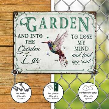 Wander Prints Rustic Gardener Gift for Women - Unique Garden Decor House Warming Gift For Mothers, Grandmas, Aunties - Garden Stake, Yard, Patio, Outdoor Decoration Accessories - Rustic Metal Sign 16"x12" - Humming Bird