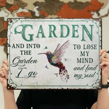 Wander Prints Rustic Gardener Gift for Women - Unique Garden Decor House Warming Gift For Mothers, Grandmas, Aunties - Garden Stake, Yard, Patio, Outdoor Decoration Accessories - Rustic Metal Sign 16"x12" - Humming Bird