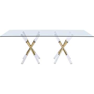 Meridian Furniture Mercury Collection Modern | Contemporary Tempered Glass Top Dining Table with Acrylic and Gold Durable Metal Base, Rectangular