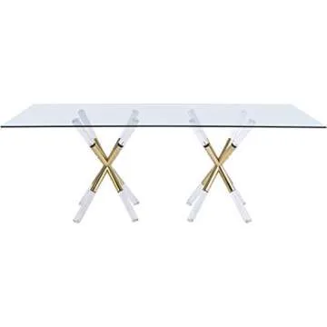 Meridian Furniture Mercury Collection Modern | Contemporary Tempered Glass Top Dining Table with Acrylic and Gold Durable Metal Base, Rectangular