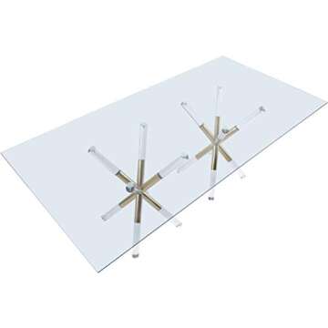 Meridian Furniture Mercury Collection Modern | Contemporary Tempered Glass Top Dining Table with Acrylic and Gold Durable Metal Base, Rectangular