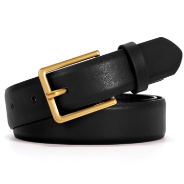 VONMELLI Women's Belt for Jean Dress, Black Leather Belt for Women Fashion Ladies Belt with Rectangl...