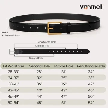 VONMELLI Women's Stylish Leather Belt with Gold Buckle
