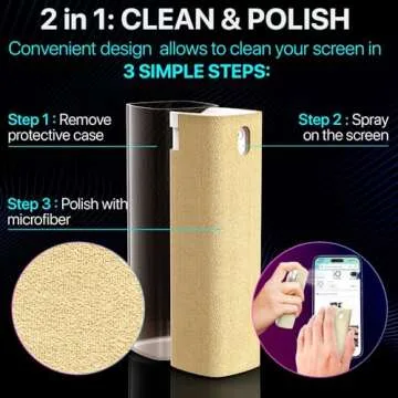 IO CLEAN Mini Screen Cleaner Spray – Finger Proof Screen Cleaner for Smartphones, iPads, MacBooks, Laptops, Car Screens, Touchscreens – 3in1 Mist Cleaner, Microfiber Cloth and Protective Cover -Yellow