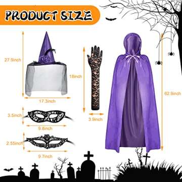 Elvodosia Halloween Costumes for Women, Witch Halloween Dress for Girls Boys, Witch Costume Outfit Set for Women Men Adults Kids Couples in Halloween Dress Up Party [Purple]