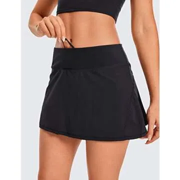 CRZ YOGA Women's Quick Dry Pleated Tennis Skirts Mid Waisted Cute Athletic Workout Running Sports Golf Skorts Volleyball Black X-Large