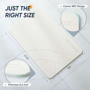 Vannokor Stone Bath Mat,Diatomaceous Earth Shower mat Non Slip,Stone Bath Mats for Bathroom Quick Dry,Easy to Clean.(23.6"x15.4" Grayish White)