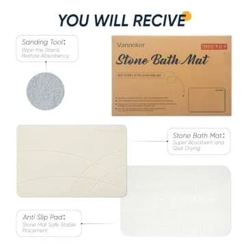 Vannokor Stone Bath Mat,Diatomaceous Earth Shower mat Non Slip,Stone Bath Mats for Bathroom Quick Dry,Easy to Clean.(23.6"x15.4" Grayish White)