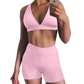 Stylish Ekaliy Women's 2-Piece Workout Outfit in Pink