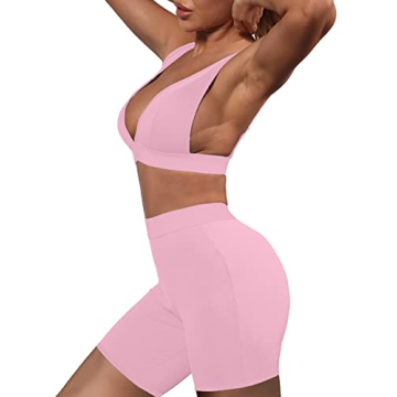 Stylish Ekaliy Women's 2-Piece Workout Outfit in Pink