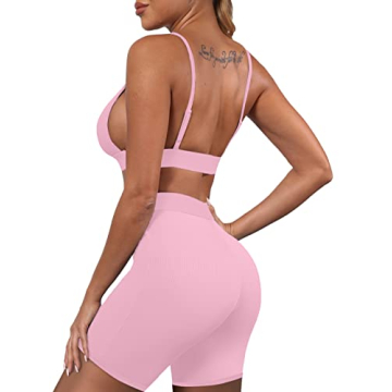 Stylish Ekaliy Women's 2-Piece Workout Outfit in Pink