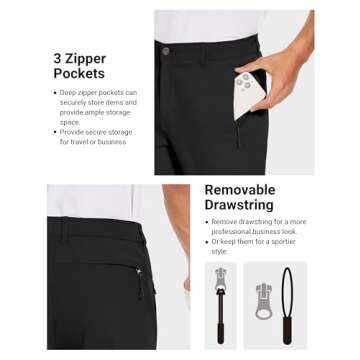 SPECIALMAGIC Golf Pants Men Stretch Slim fit Hiking Pants Lightweight Dress Casual Tapered Zipper Po...