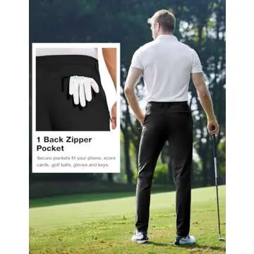 SPECIALMAGIC Golf Pants Men Stretch Slim fit Hiking Pants Lightweight Dress Casual Tapered Zipper Pockets Black,34W30L