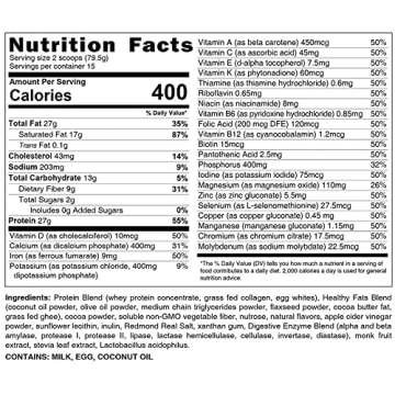 HLTH Code Complete Meal Replacement Shake - Healthiest Meal Replacement = Healthiest You | Keto Friendly | High Protein | Low Carb | Collagen | Gluten Free | Chocolate Macadamia (15 servings)